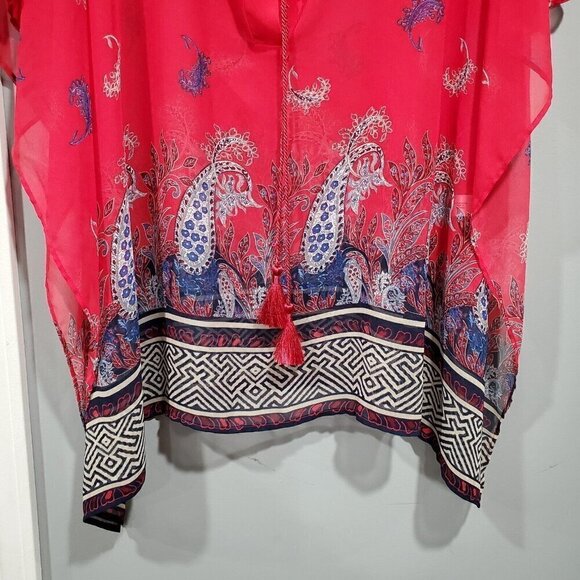 Lane Bryant Womens Blouse Top V Neck Kimono Sleeve Floral Print Red Blue 14/16. - Picture 2 of 15